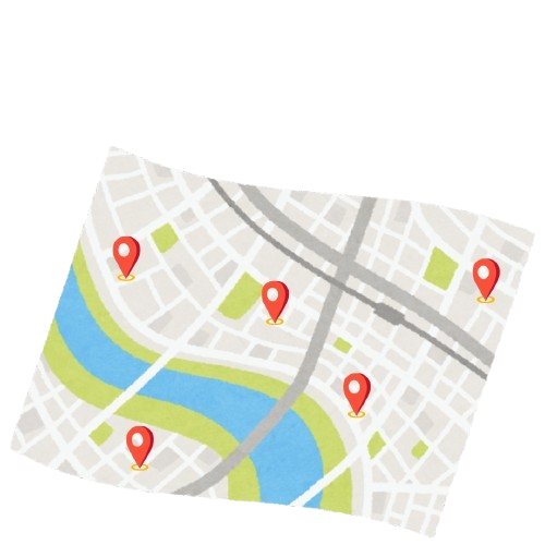 Phone mockup showing a map with sale location pins